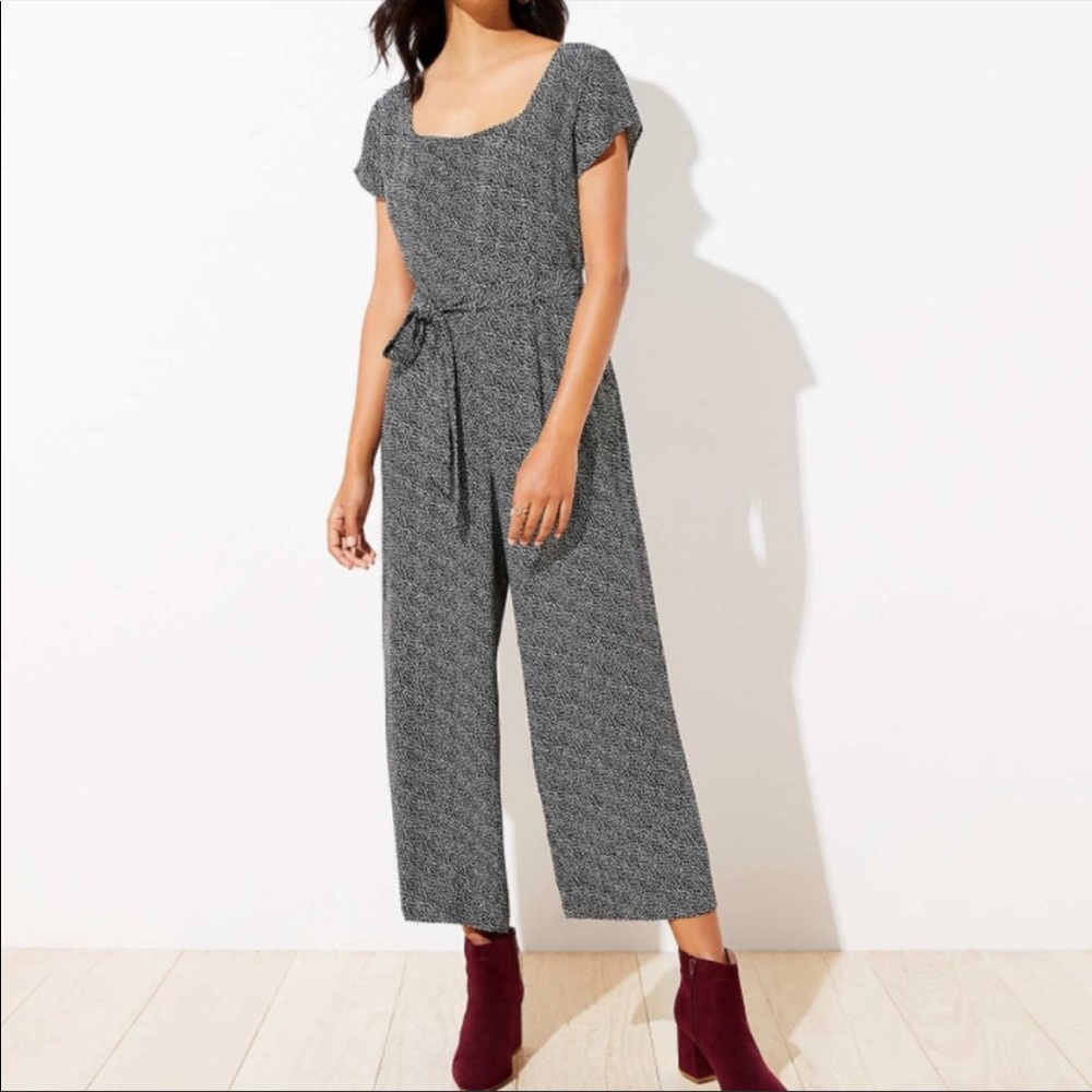 Loft Jumpsuit Black Heart Pattern Cap Sleeve